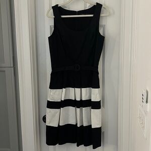 White House Black Market Belted Dress, Black & White, 10